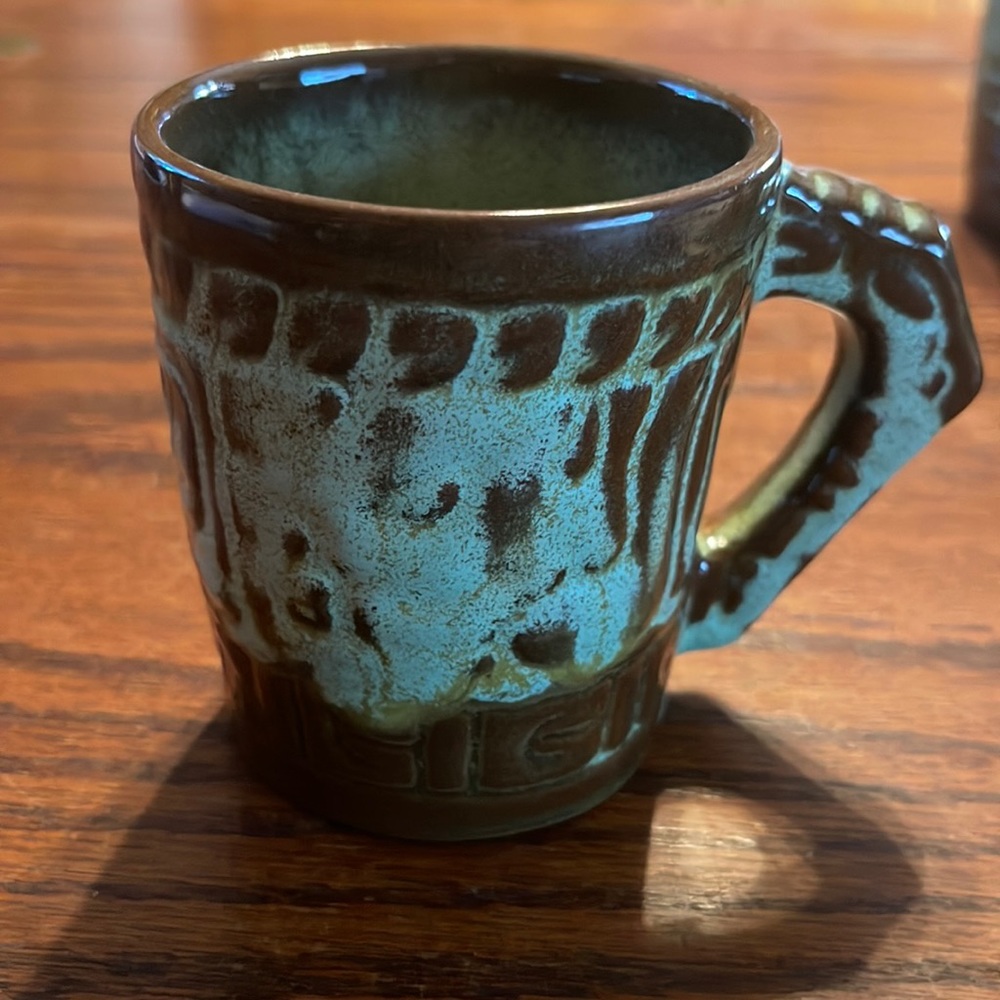 Frankoma 7CL Pottery Coffee Mug Aztec Mayan